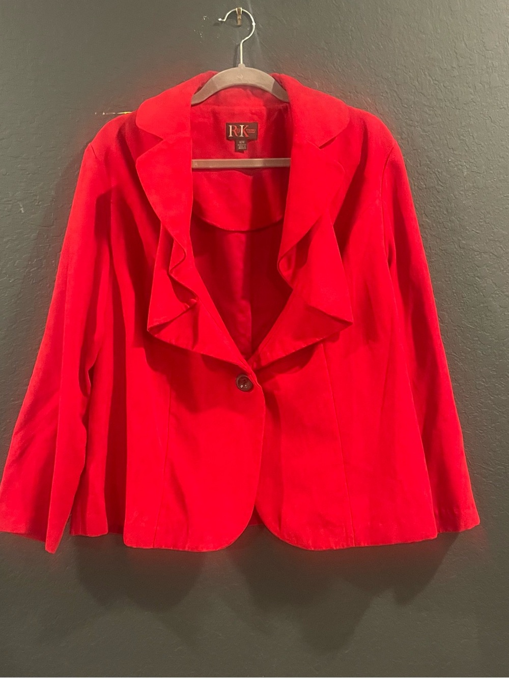 R&K Vibrant Red Ruffle-Collar Single-Button Blazer